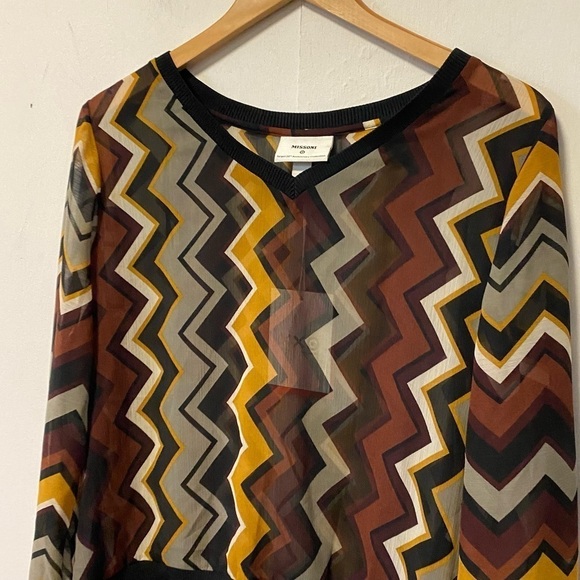 Missoni Target Zigzag Top Semi Sheer Blouse 70s Retro Style Womens Medium NEW - Picture 2 of 9
